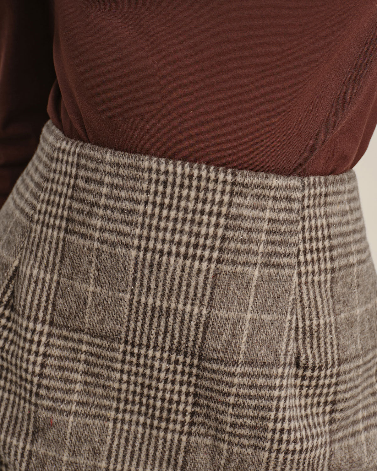 Brown Retro Plaid Straight Mini Skirt