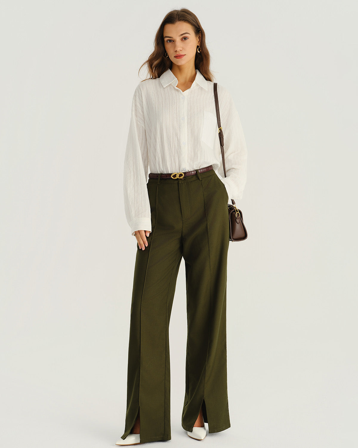 Green Natural Waisted Pocket Straight Pants