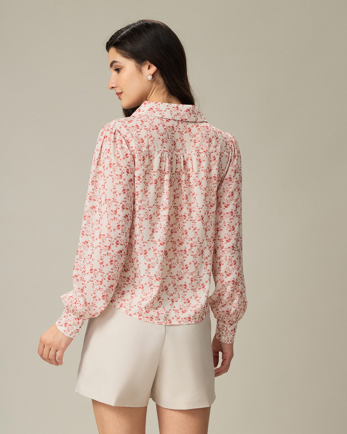 Red Floral Ruched Shirt