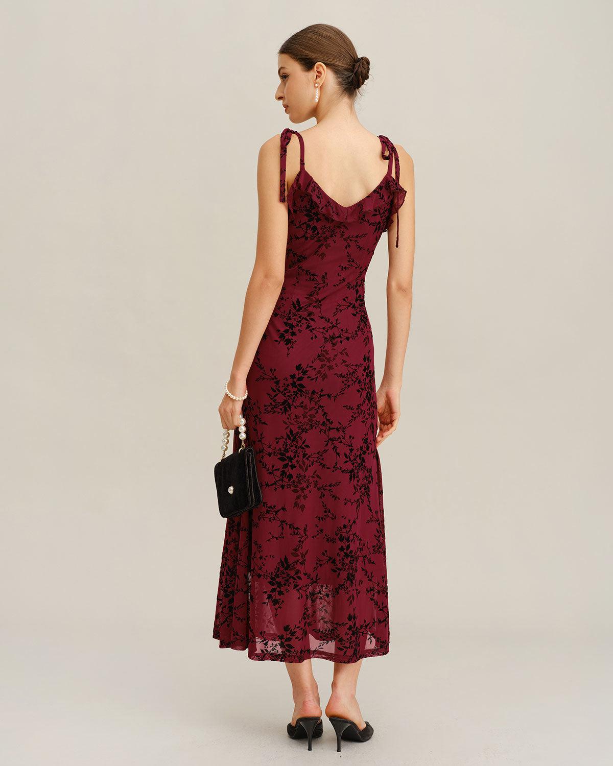 Red Floral Ruffle Slip Midi Dress