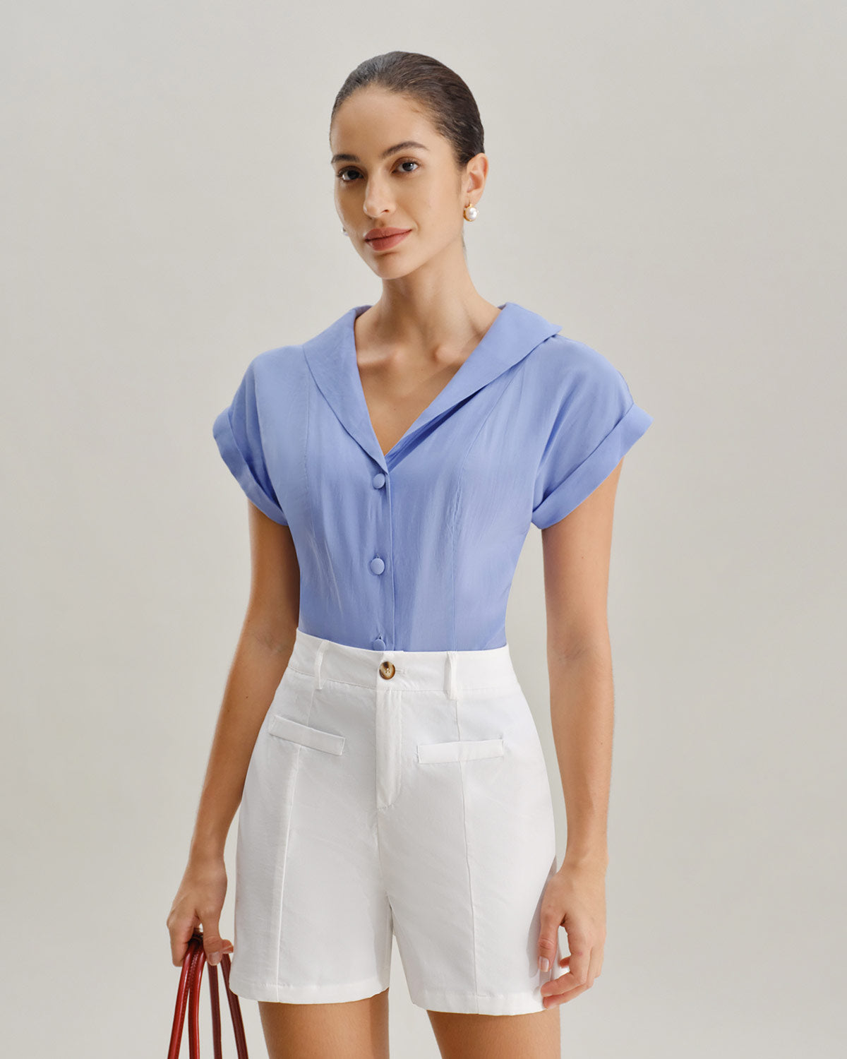 Blue Cowl Sleeve Button Shirt