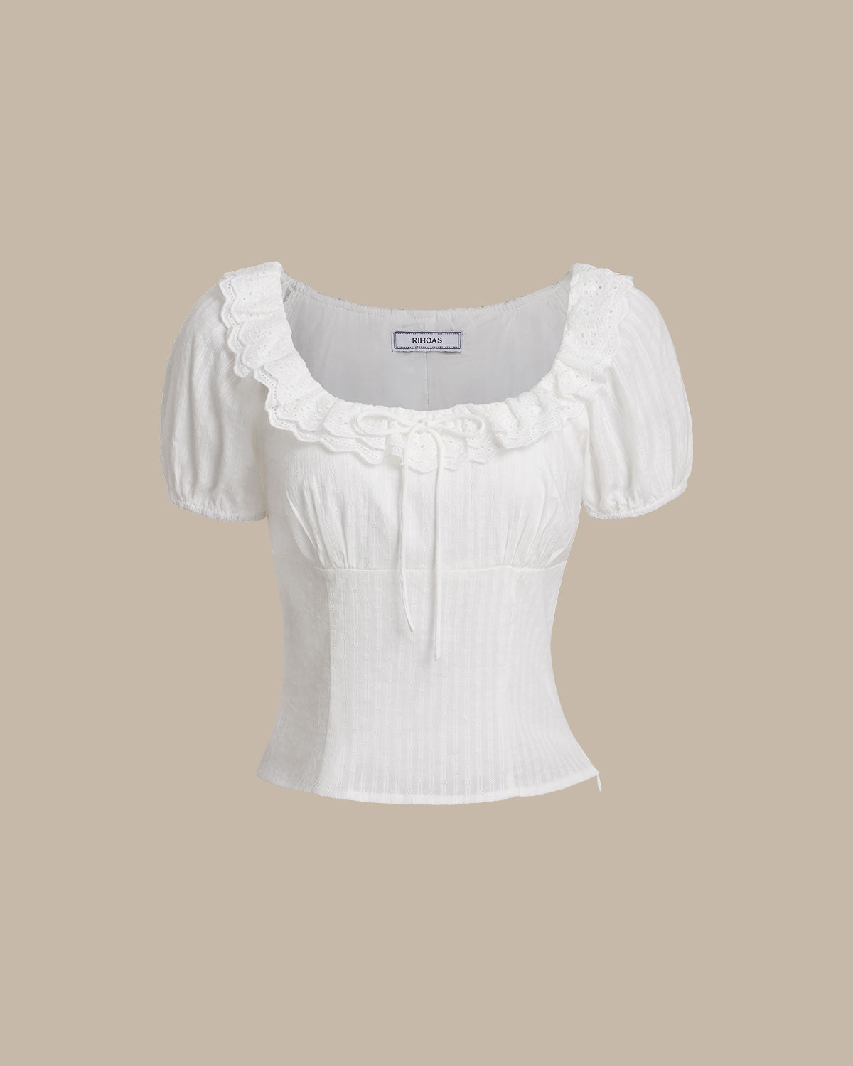 White Textured Scoop Neck Ruffle Blouse