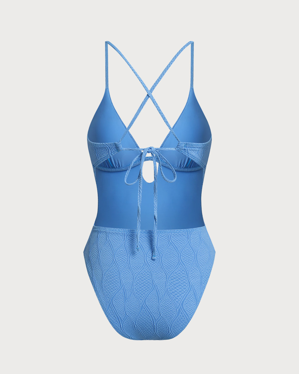 Blue Textured Bralette One-Piece Swimsuit