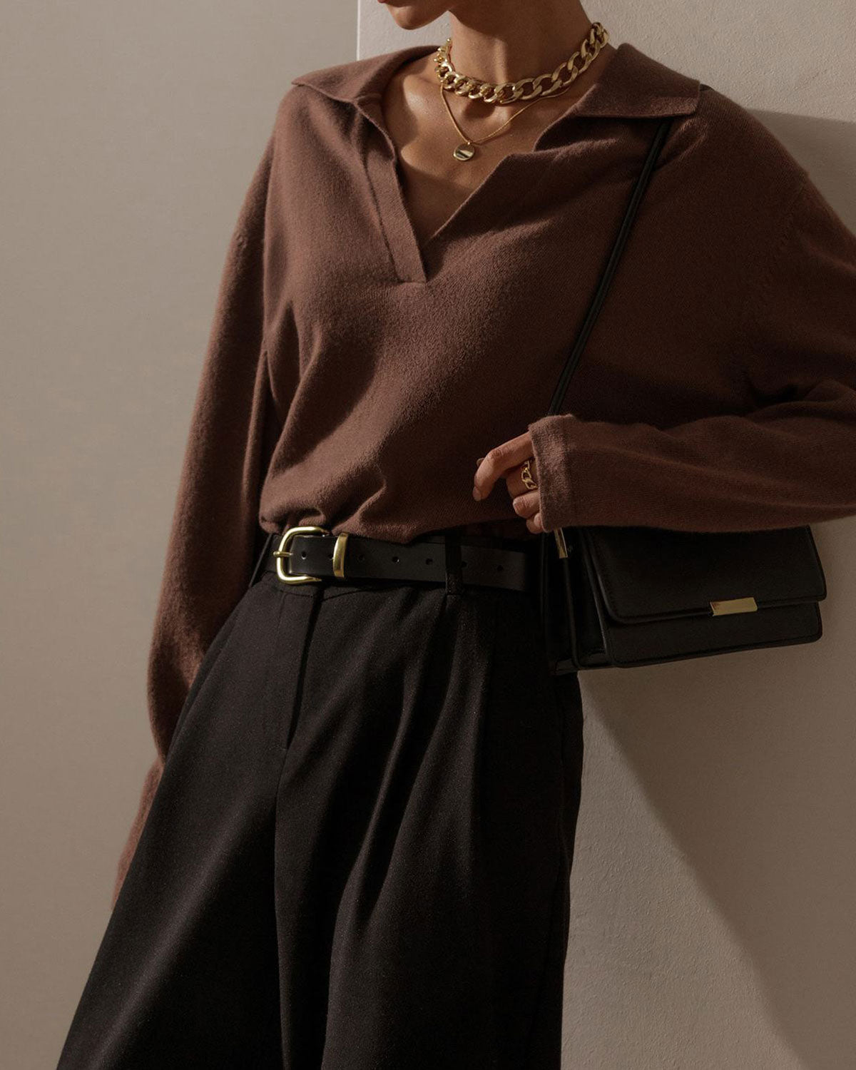 Brown Collared Knit Tee