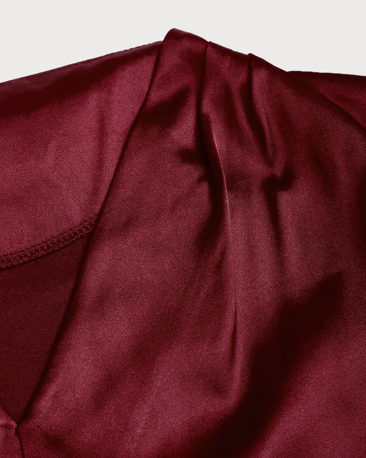 Wine Red Satin V Neck Shirt