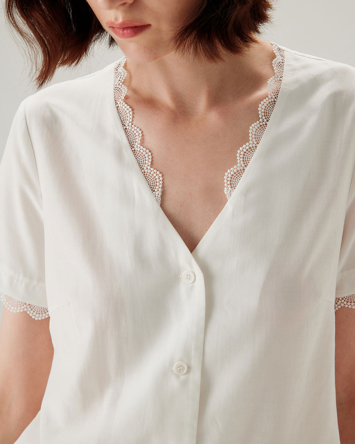 White Lace V-neck Blouse