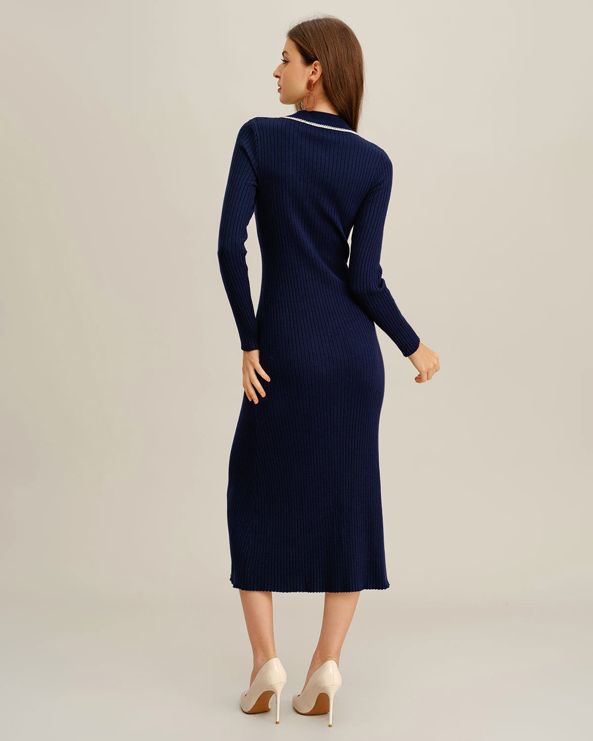 Blue Contrasting Button Sweater Dress