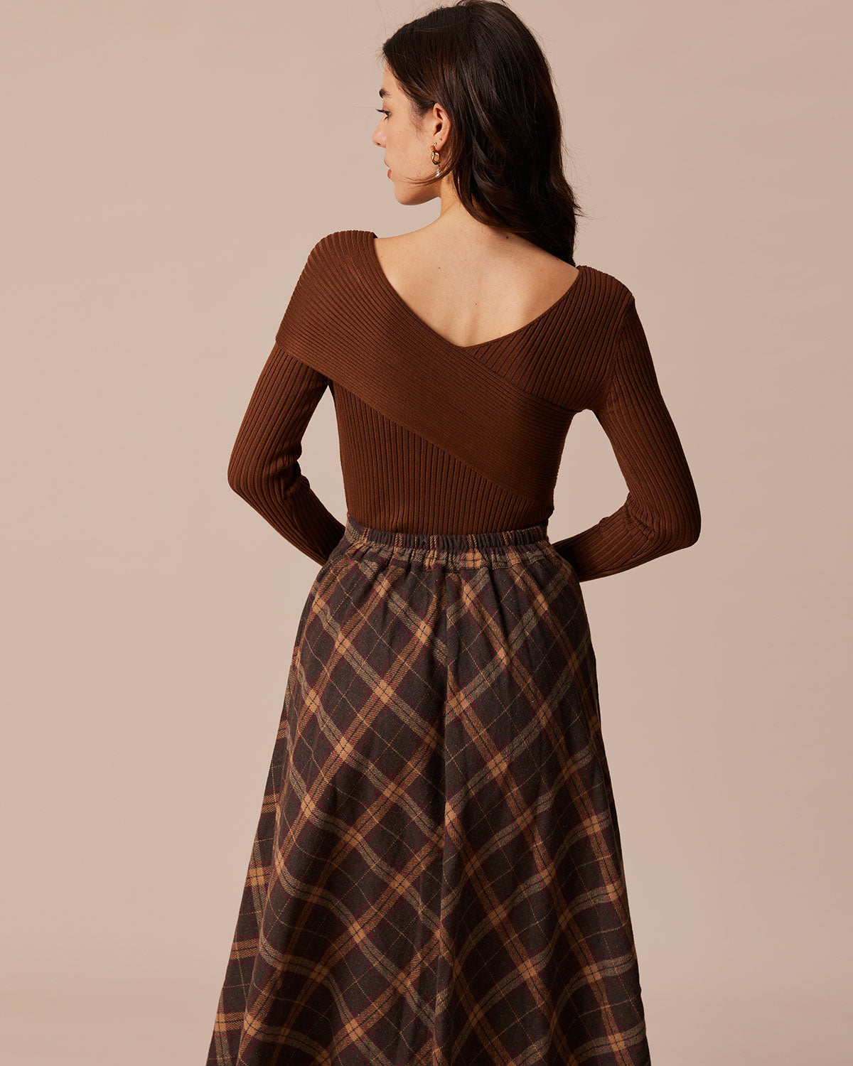 Coffee Ribbed Knit Slim Tee