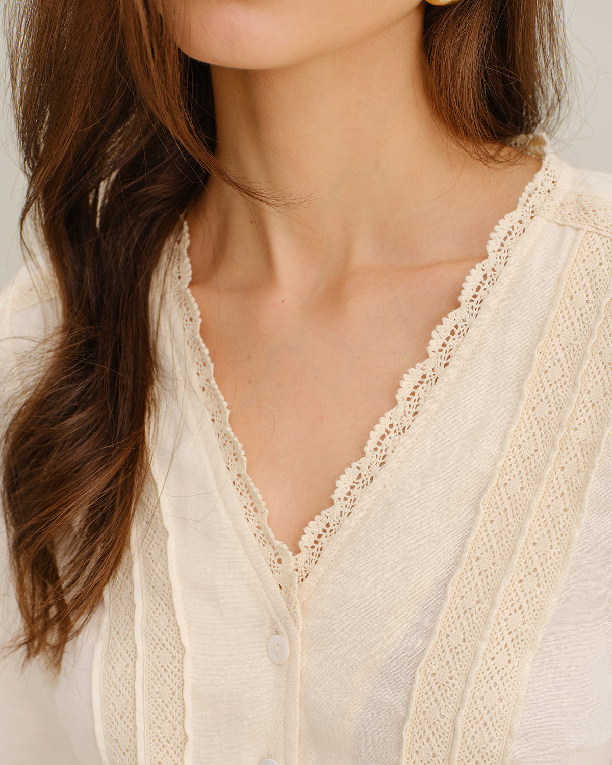 Apricot V Neck Lace Shirt