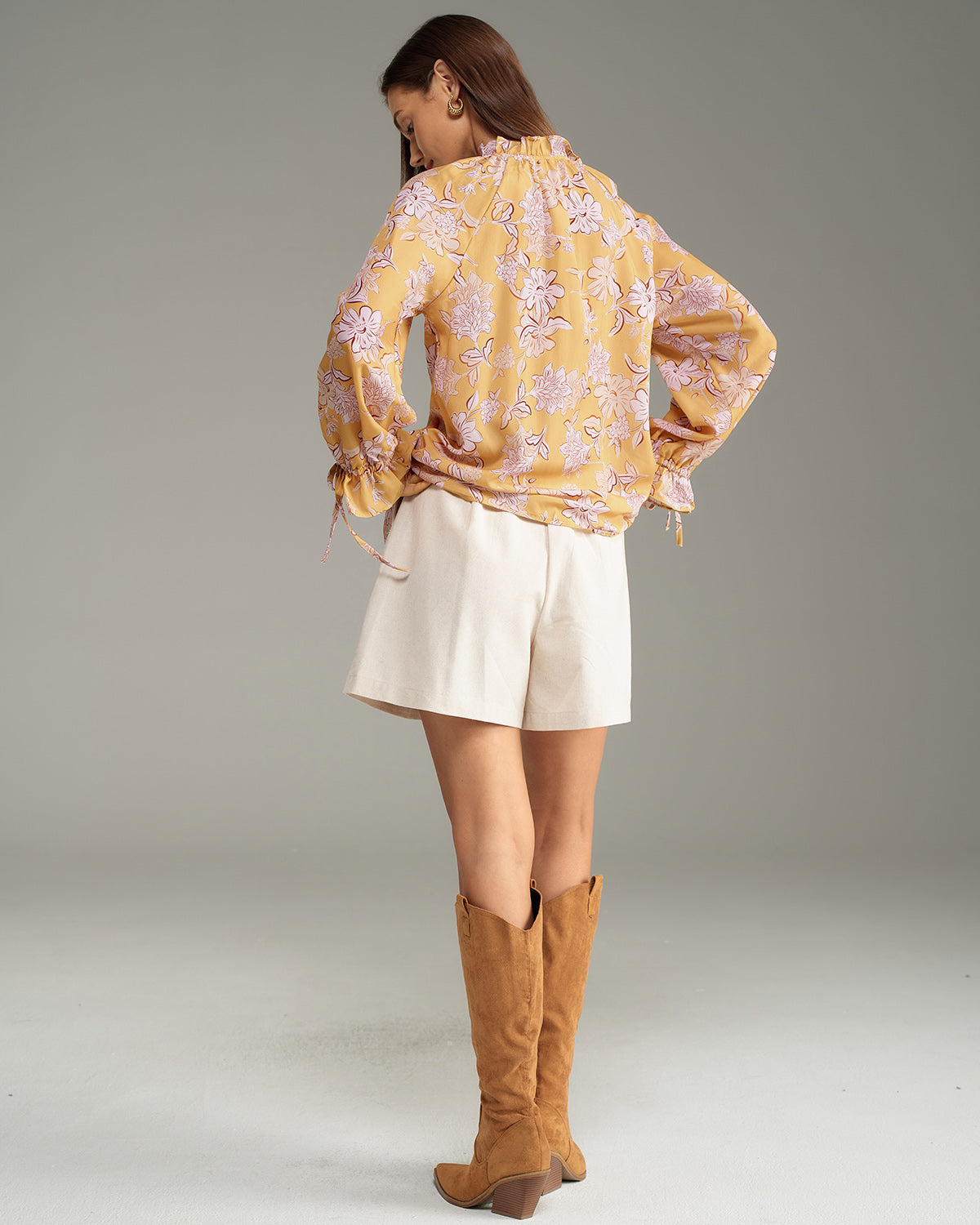 Yellow Floral Ruffle Bell Sleeve Shirt
