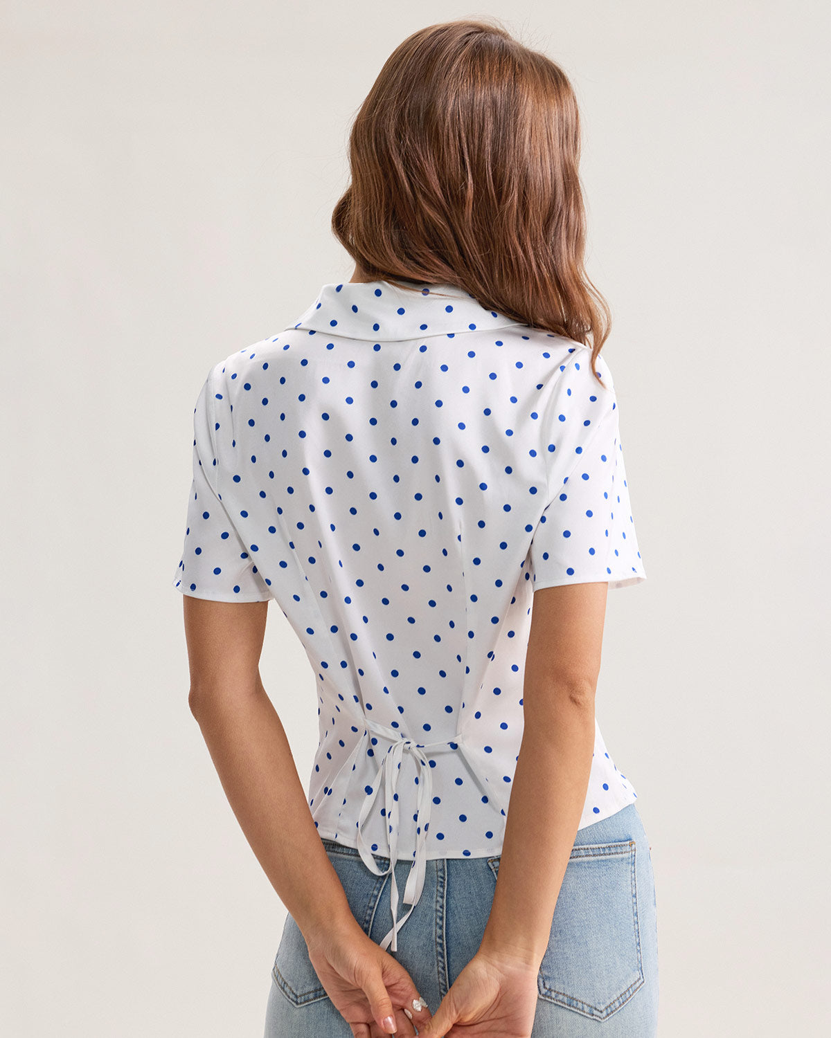 Blue Polka Dot Button Blouse