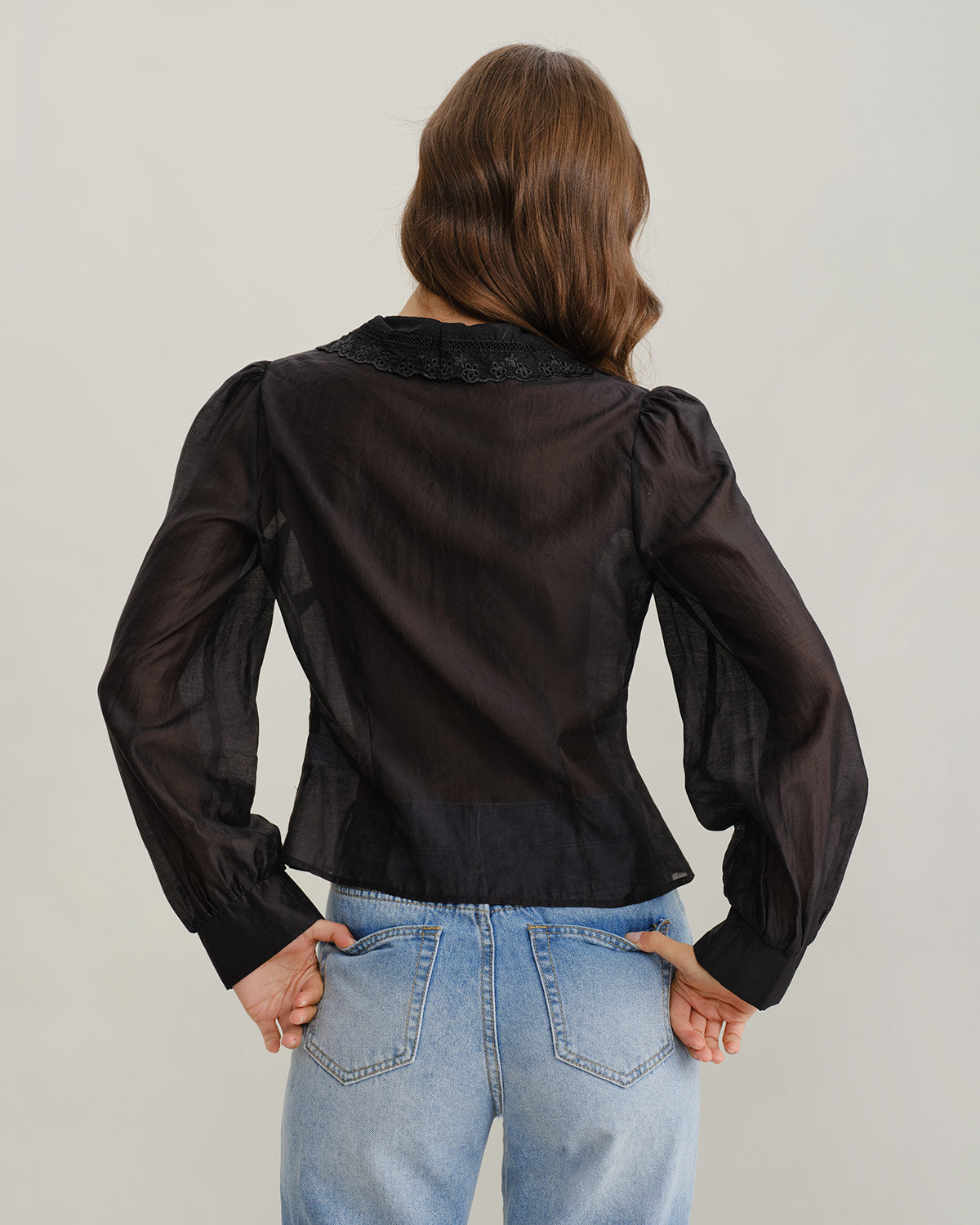 Black Lantern Sleeve Ruffle Shirt