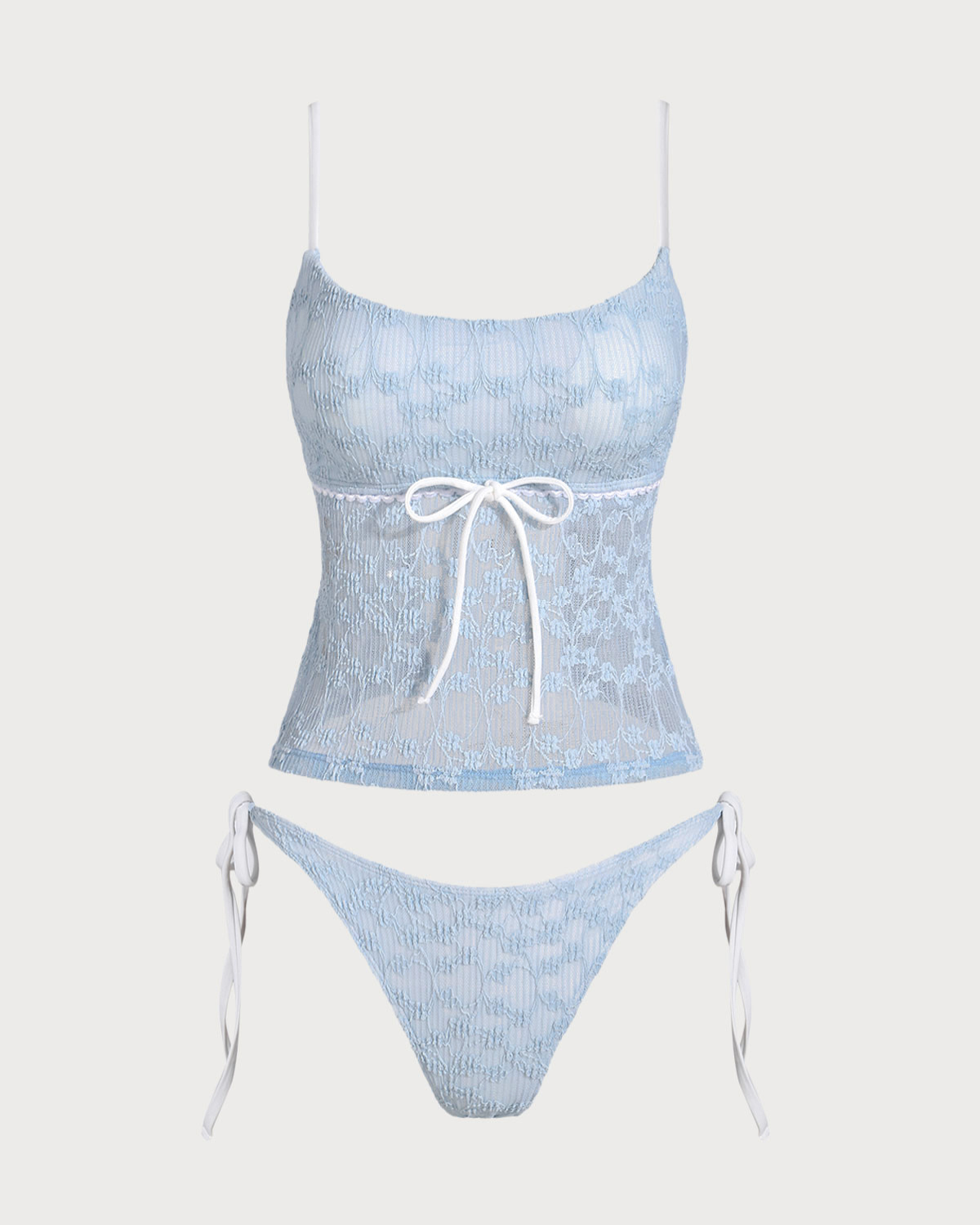 Blue Lace Contrast Tankini Swimsuit