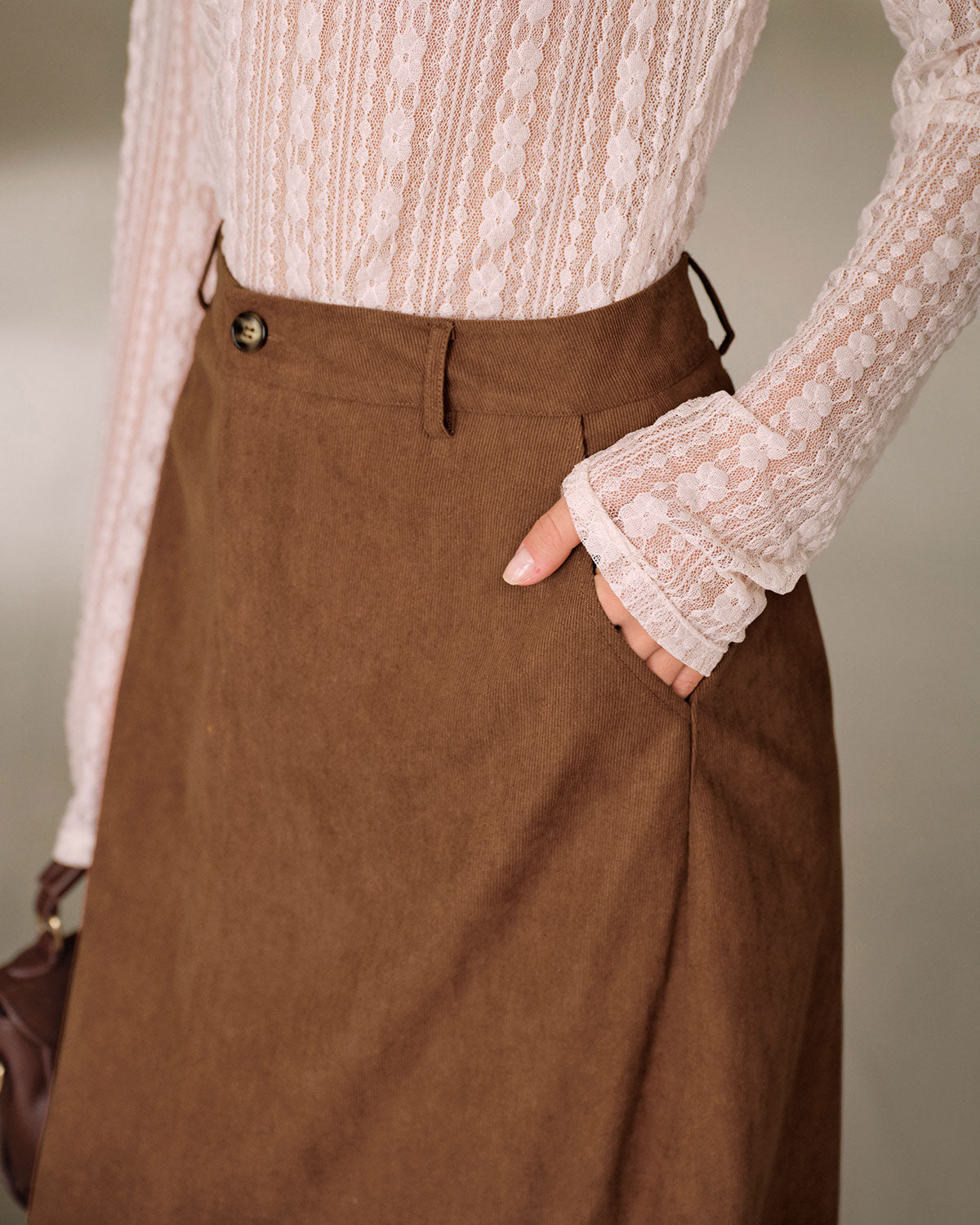 Brown Natural Waisted Straight Skirt