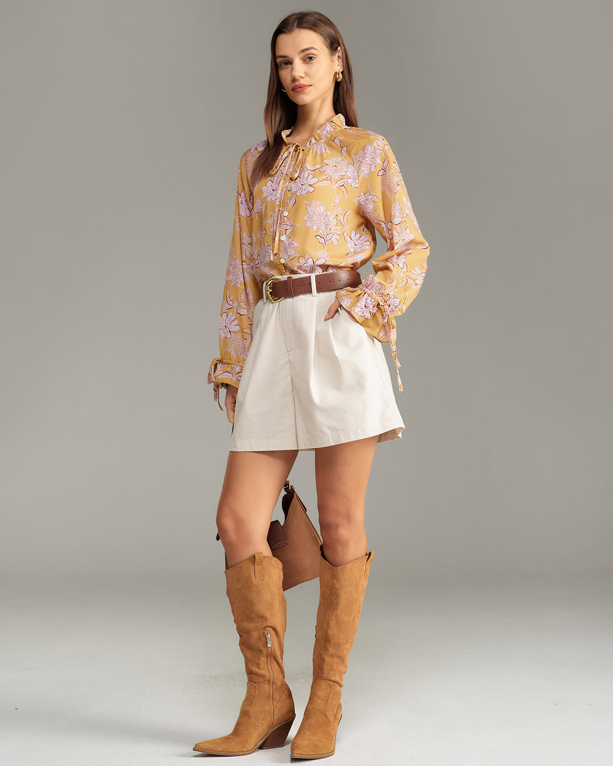 Yellow Floral Ruffle Bell Sleeve Shirt