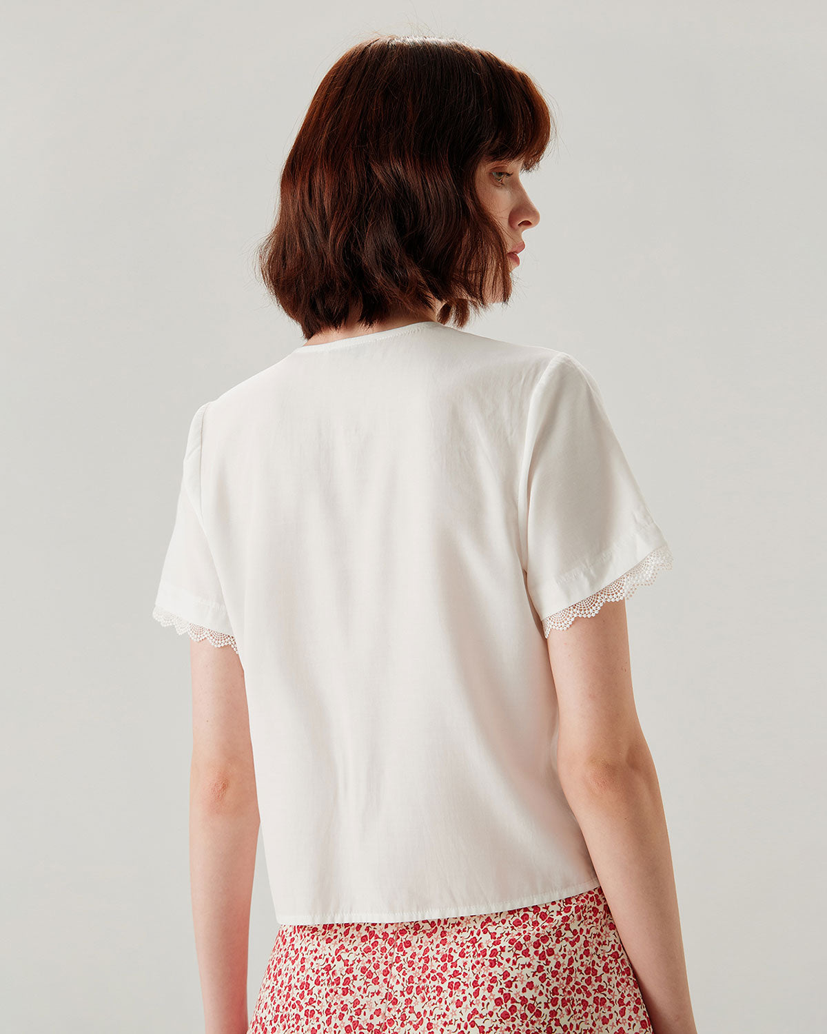 White Lace V-neck Blouse