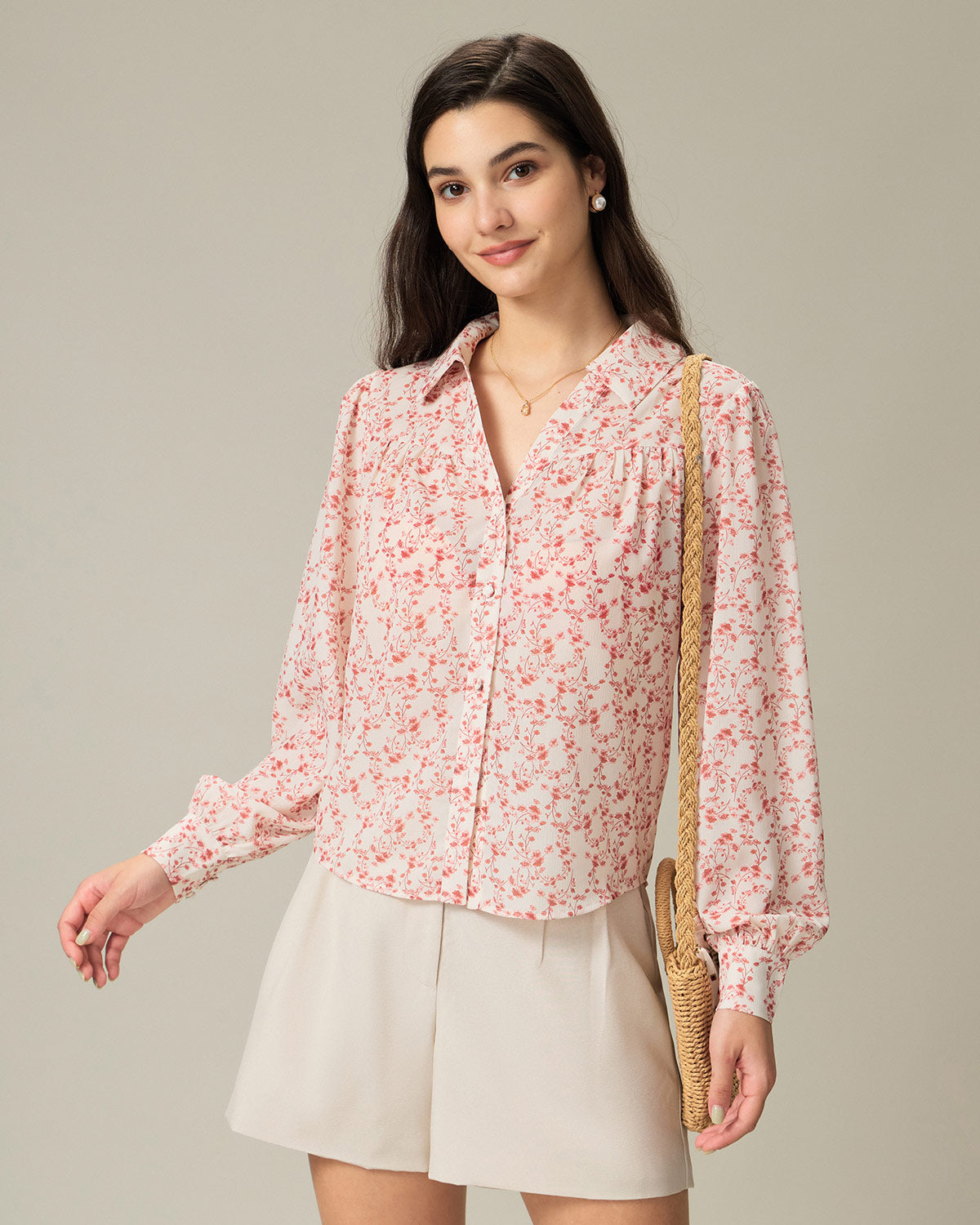 Red Floral Ruched Shirt