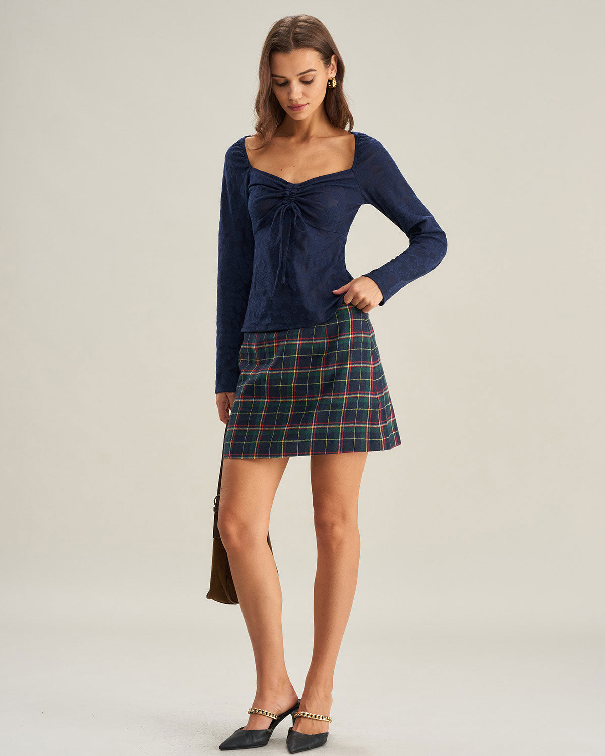 Navy Sweetheart Neck Lace Tee