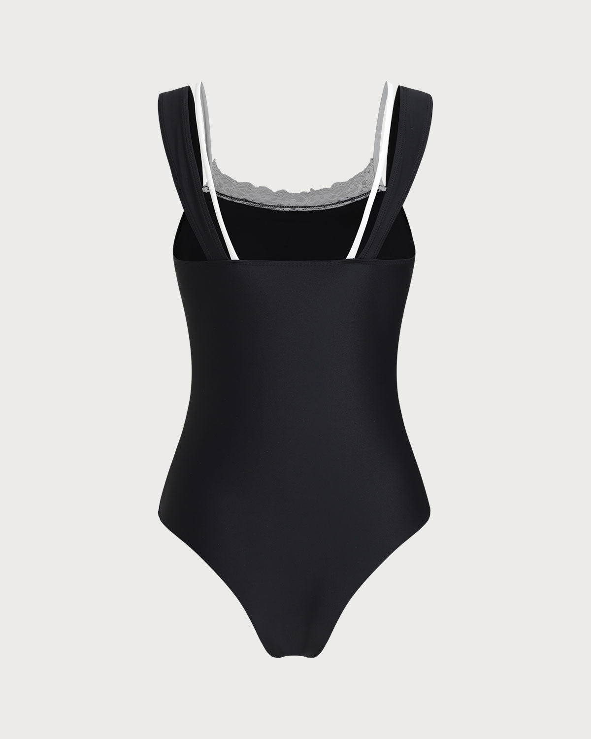 Black Contrast Lace One-Piece Swimsuit